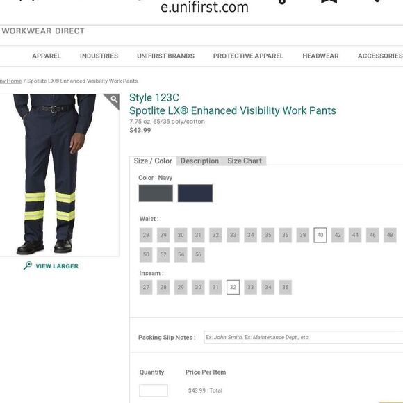 Spotlite LX By Unifirst Navy Blue Reflective Work Pants 40x32 Brand New - Picture 9 of 9